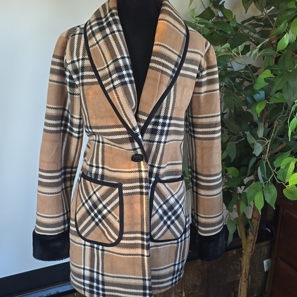 None Jackets & Blazers - Plaid Shawl Collar Coat